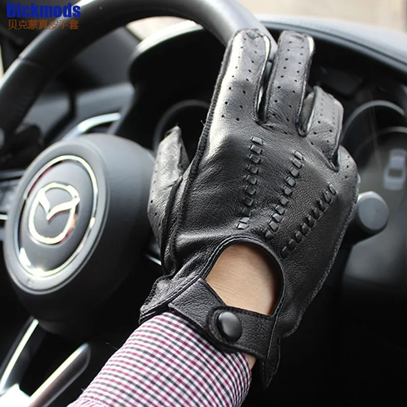 Gants de conduite en cuir de daim pour hommes, respirants et fins, creux, printemps et été, conduite de moto, coutures manuelles