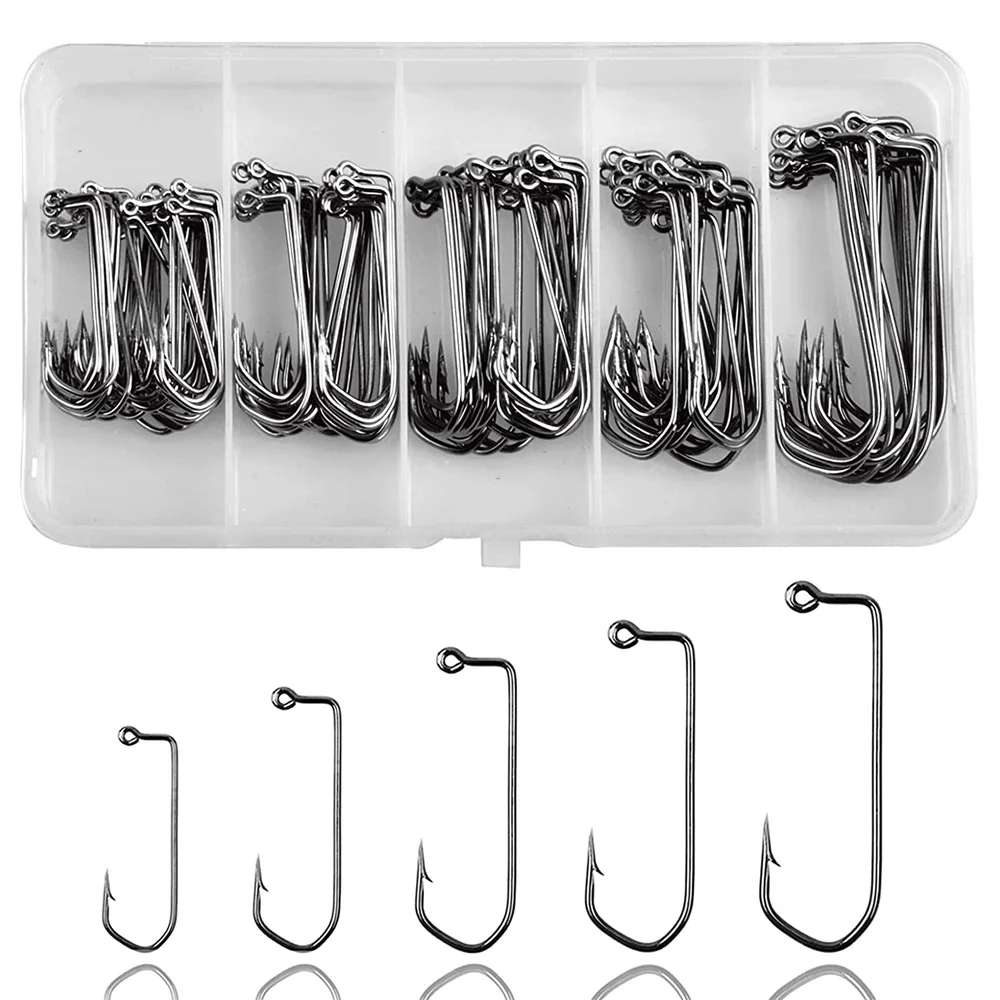 130Pcs Aberdeen Jig Hooks 90 Degree Jig Fishing Hooks Long Shank Forged Hooks High Carbon Steel Barbarian Hooks For Bass Panfish