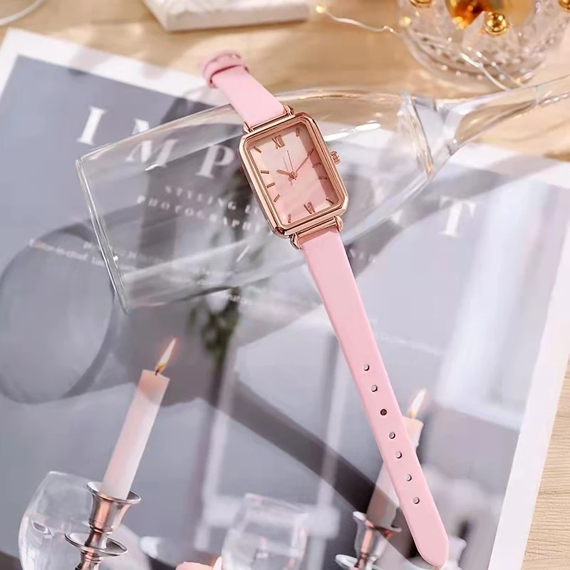 SHSHD Brand Women Watches Fashion Square Ladies Quartz Watch Bracelet Set Green Dial Simple Rose Gold Mesh Luxury Women Watches