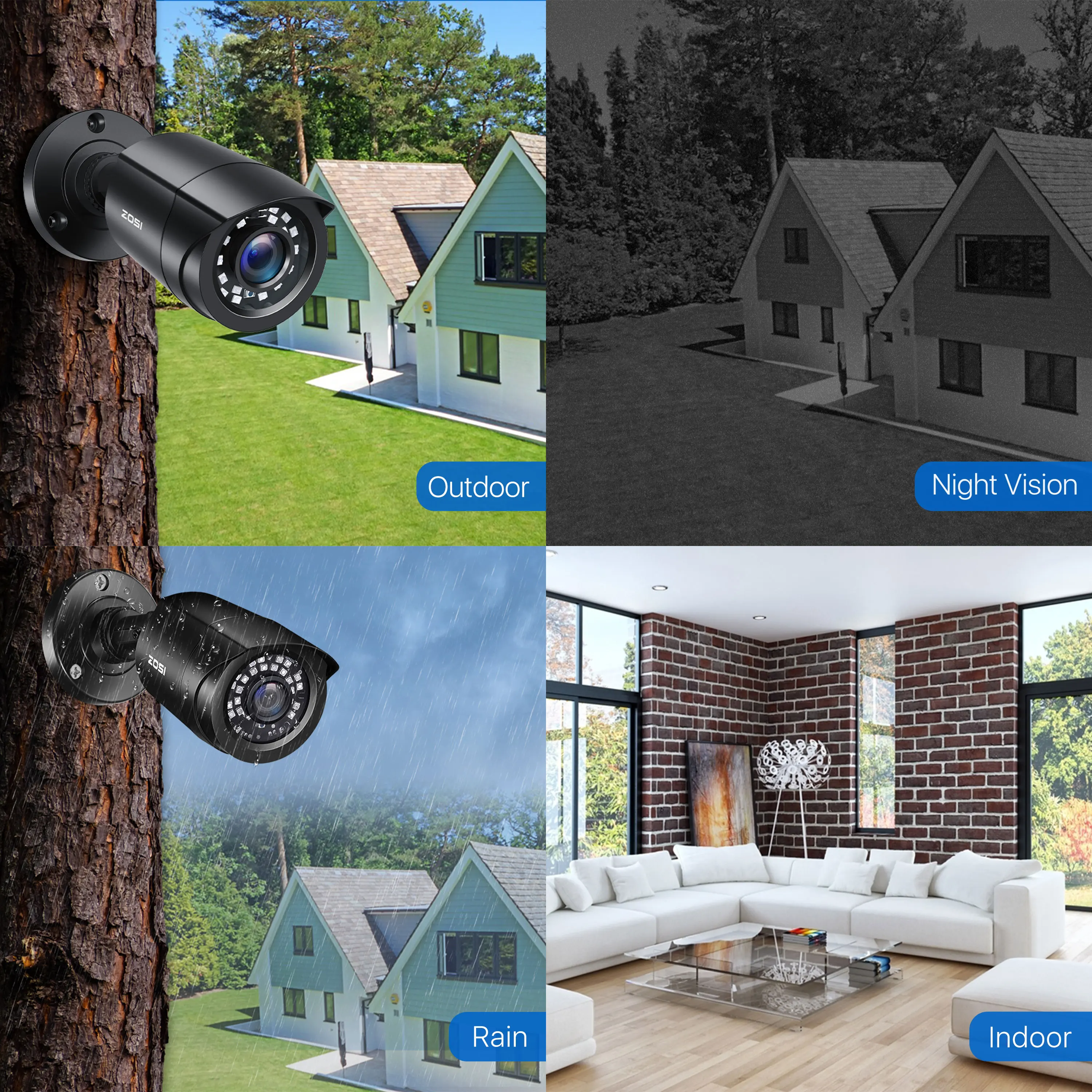 ZOSI 2pcs/lot 1080P HD-TVI 2MP CCTV Security Camera ,80ft Night Vision ,Outdoor Whetherproof Home Surveillance Camera Kit