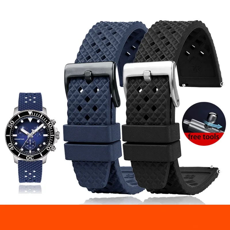 Premium Grade Tropic Rubber Watchband 20mm 22mm For seiko SRP777J1 New Watch straps Diving Waterproof Bracelet Black blue  strap