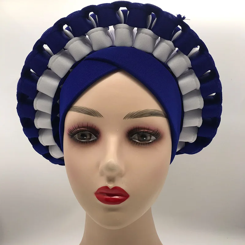 2022 Fashion African Turbans for Women Ready to Wear Auto Gele Headties Nigerian Aso Oke Head Wraps for Traditional Wedding