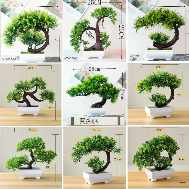 Green Home Decor Bonsai Simulation Decorative flowers Wreaths Artificial Flowers Fake Green Pot Plants Ornaments Welcoming Pine