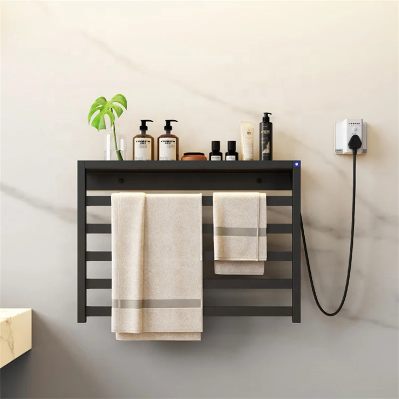 

Bathroom Portable Electrothermal Towel Rack With Shelf Bathroom Wall Hang Radiator Stainless Steel Rail Heating Warmer Rack MJ11