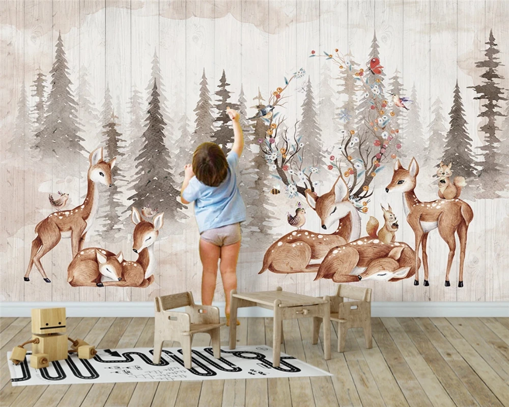 beibehang Custom modern minimalist fashion forest retro elk children background papel de parede 3d wallpaper papier peint