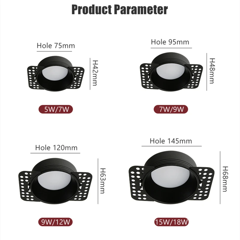 Frameless LED Downlight ไร้ขอบ Embedded Built-In โคมไฟเพดานห้องนั่งเล่นห้องนอนห้องโถงทางเดินห้องนอน Dimmable Floodlight