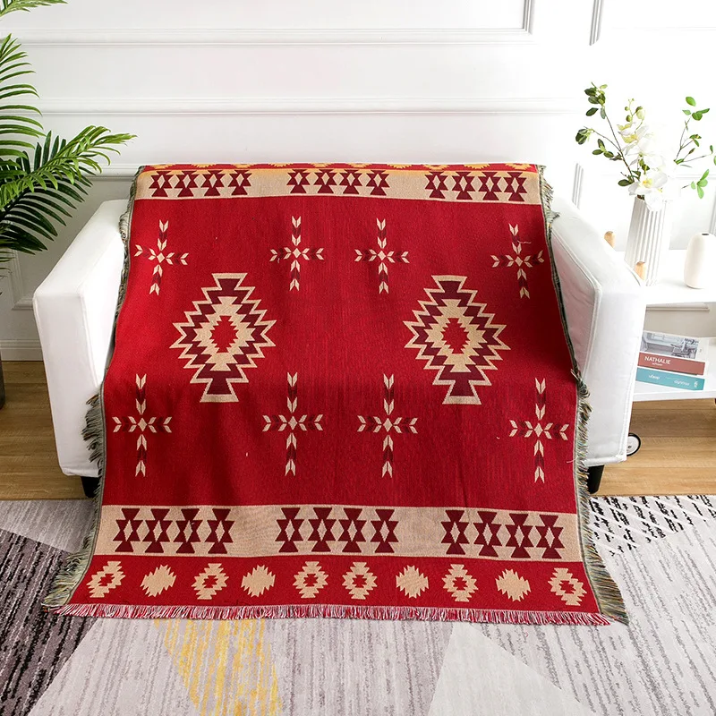 Dropshipping Red Geometric Blanket 130*160cm Rug Sofa Cover Tapestry Throw Towel Bedding Adults Home Travel Cobija Cobertor