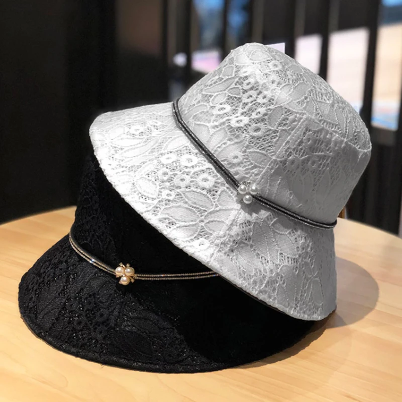 2021 New Fashion Lace Bucket Hat Women Summer Beach Sun Floppy Hats Flat Foldable Hollow Visor Caps