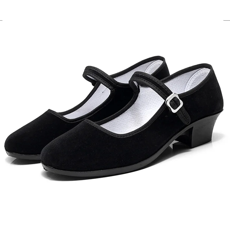 USHINE-Zapatillas de franela negra para mujer y niña, Zapatos de deporte resistentes al aire libre, Ballet Folclórico, Yoga, profesor, salón de baile latino, EU34-41