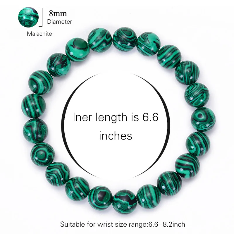 Fashion Natural Stone Green Malachite Bracelets Bangle for Women Men Elastic Buddhist Beads Bracelet Energy Balance Jewelry Gift