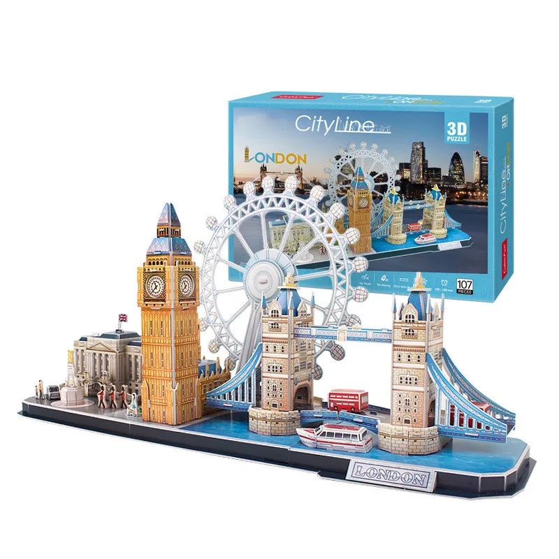 Puzzle de construction de cartes 3D, célèbre bâtiment du monde, ligne de ville, Londres, Pékin, New York, modèle en brique, construction en papier