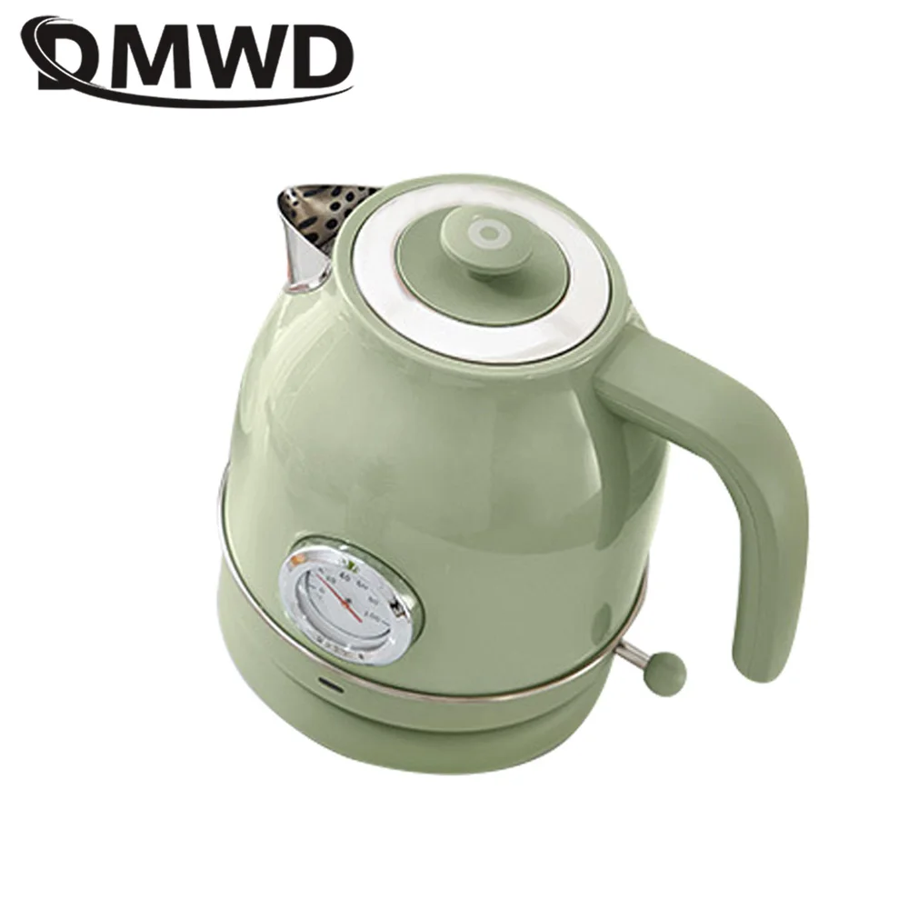 DMWD Household Retro Kettle Electric Water Boiler 1.7L Heating Pot  304 Stainless Steel Tea Pot Potable Coffee Pot Thermometer