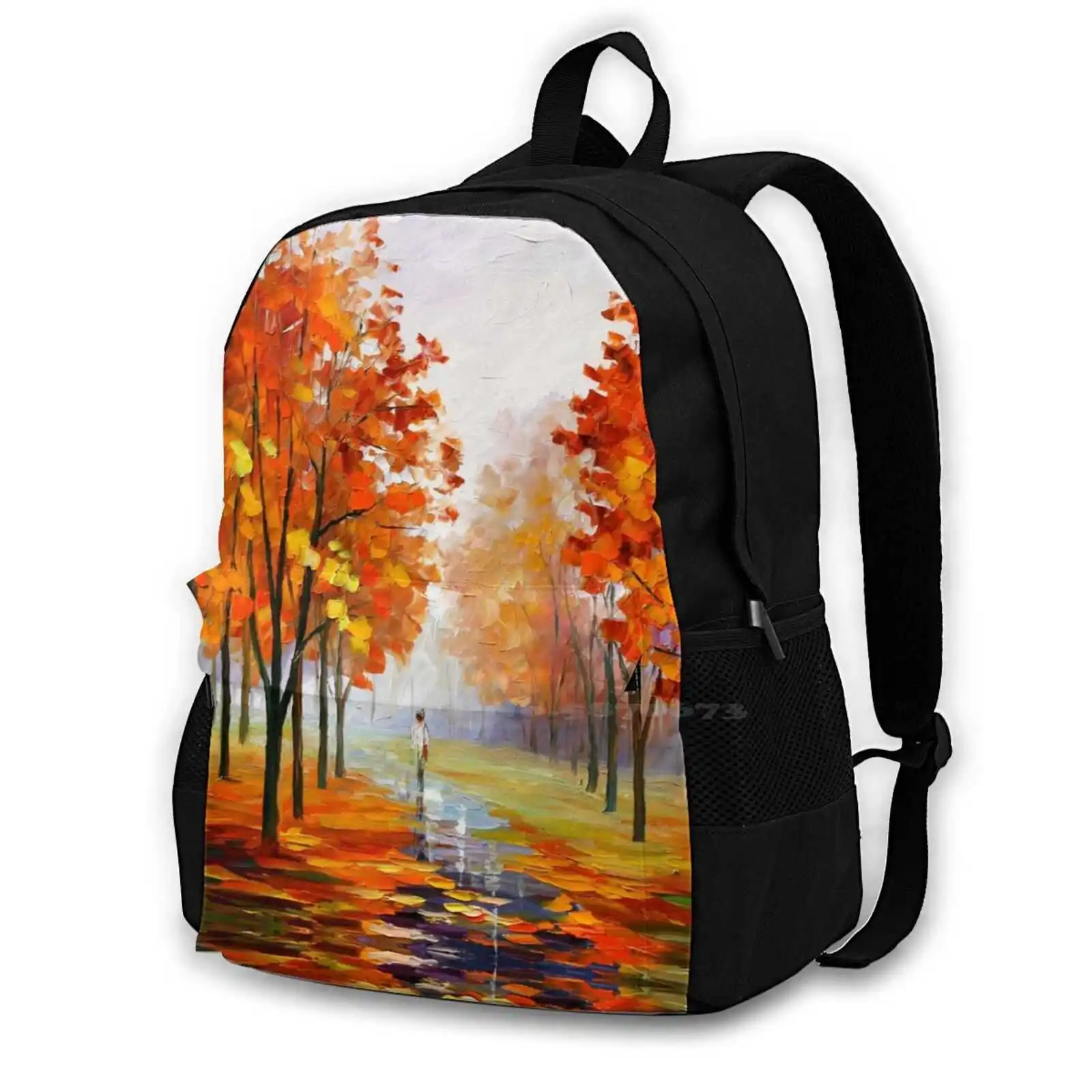 Pink Fog - Hot Sale Schoolbag Backpack Fashion Bags Pink Park Sun Foggy Stroll Trees Road Leafs Fall Autumn Forest Summer