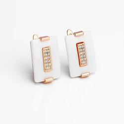 FS Women's Fashion Simple White Ceramic High Quality Copper Stud Earring For Women Party And Birthday Present