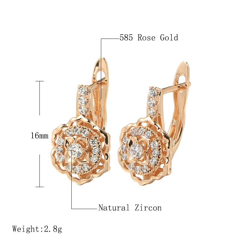 Hot Sale 585 Rose Gold Zircon Earrings Overlap Petal Inlay CZ Piercing Hoops Crystal Flower Party Wedding Fine Jewelry Earrings