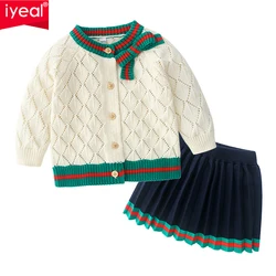 IYEAL Spring New Arrival Girls Fashion Clothes Set 2 Pieces Suit Sweater Tops Jacket + Knitted Skirt Kids Sets Girls Clothing