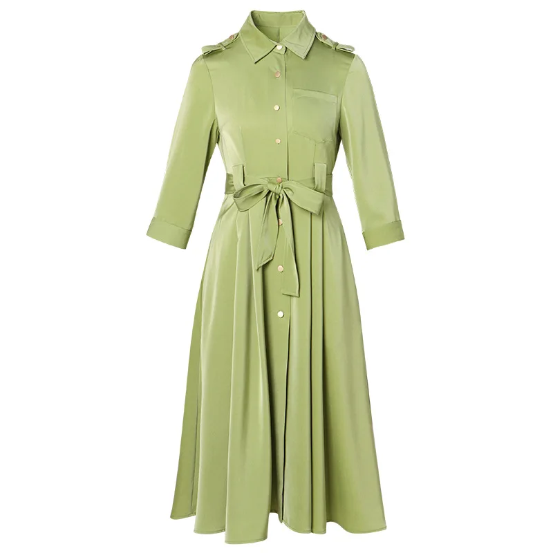 

Dress 2023 spring new fashion Lapel strap epaulet single breasted A-line dress long sleeve turn down collar dresses