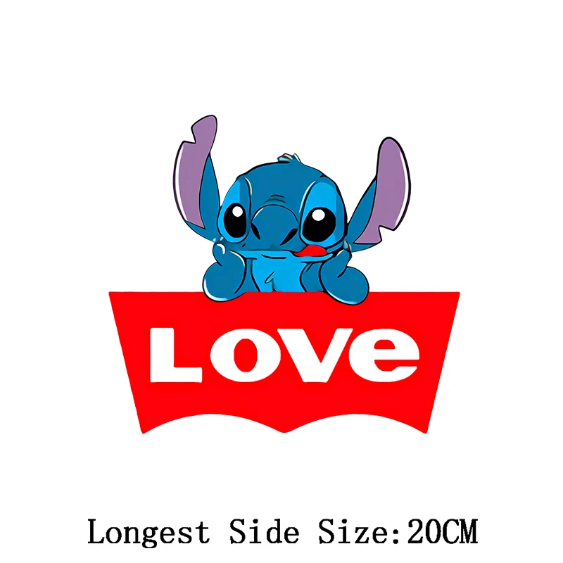 Lilo & Stitch Cartoon Stitch Patch Iron on Heat Transfer Sticker for Women Kids T-shirt Cartoon Iron-on Transfers for Clothing