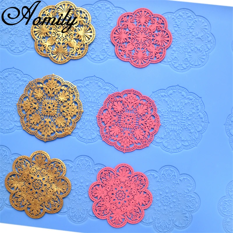 Aomily 3 Styles Art Snowflake Shaped Lace Silicone Mold Wedding Cake Flower Border Decoration Fondant Cake Surround Baking Mat