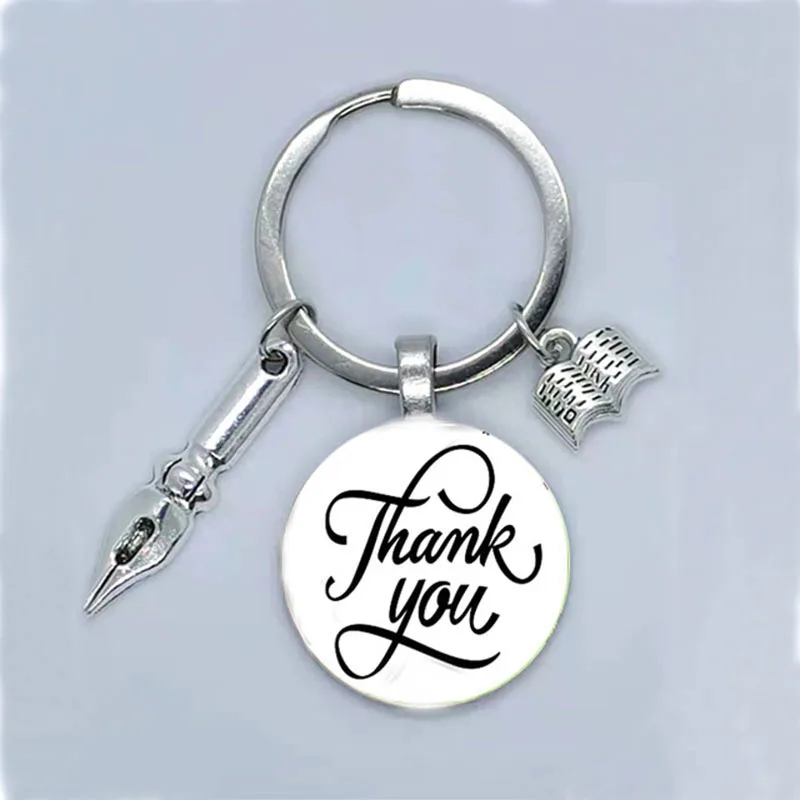 New Teacher'S Day Gift Keychain Jewelry Thank You Teacher Cute Pattern Pendant Glass Round Charm Bag Fashion Keychain Souvenir