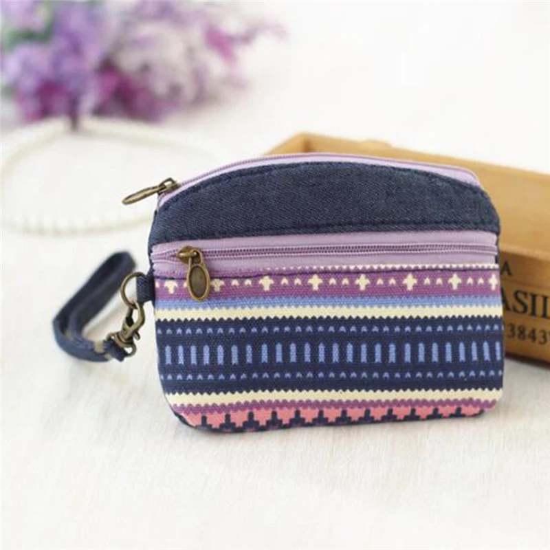 Monedero de tela de algodón étnico para mujer, monedero de embrague, tarjetero para llaves, billetera para niños, monederos con doble cremallera