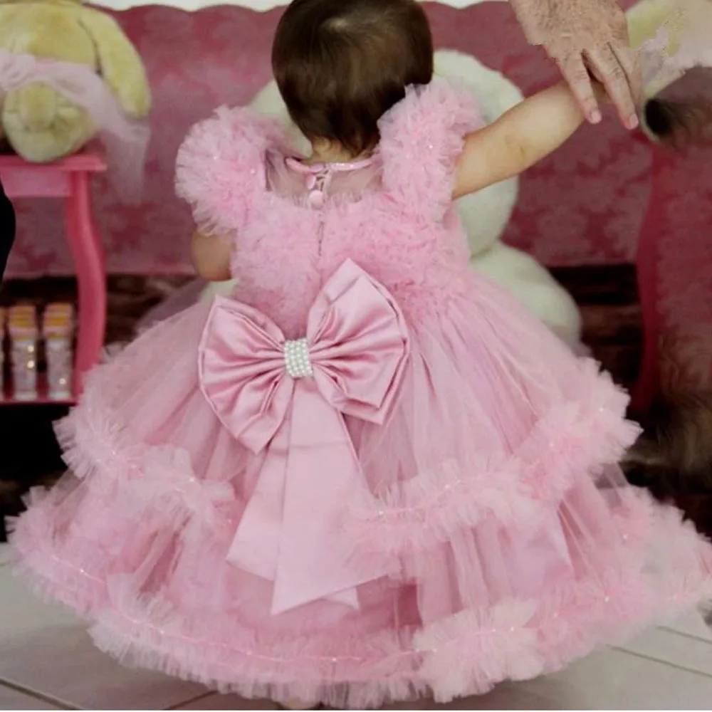 Vestido con tutú de pétalos de perla para niña, vestido de flores para niña, vestido de bola con lazo de cinta, disfraz de fiesta de boda para niño, vestidos de princesa