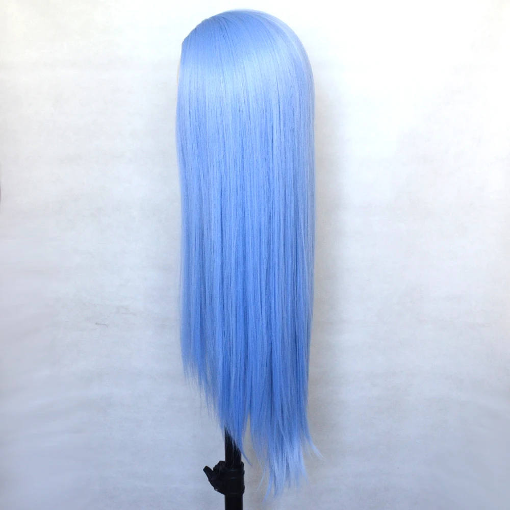 Vogue Queen Light Blue Synthetic Long Straight Wig Full Machine Made Wig Heat Resistant Fiber Cosplay For Women