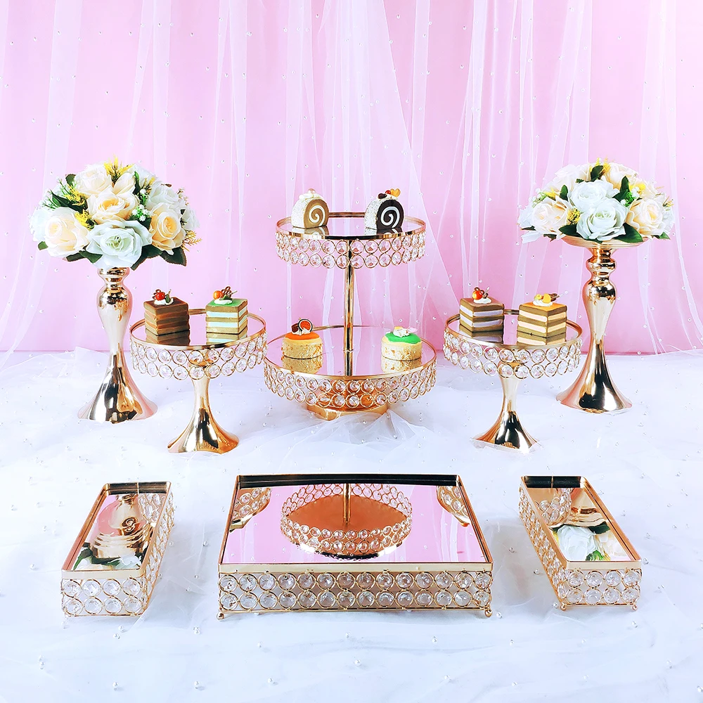 

4pcs-8pcs Let Wedding Cake Holder Set Gold Mirror Metal Cupcake Beautiful Tray Dessert Display Decoration Tool