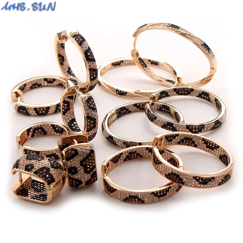 

MHS.SUN Fashion Mosaic Zircon Leopard Earrings Women Hoop Earrings Gold Color Full AAA CZ Loop Earrings Jewelry 7 Style