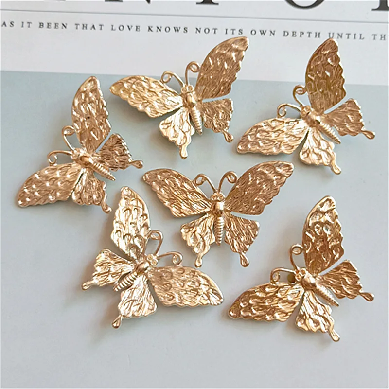 10pcs/lot Alloy Golden Butterfly Pendant Buttons for diy Handmade Hair Jewelry Accessories Brooch Bag Shoes Box Mobile Phone