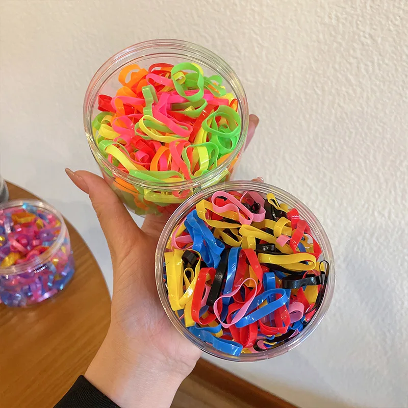 300pcs/bottle Fashion Girls Colorful Wide Thick Rubber Band Children Stretch Elastic Hair Band Good Elastic Hair Tie Headwear