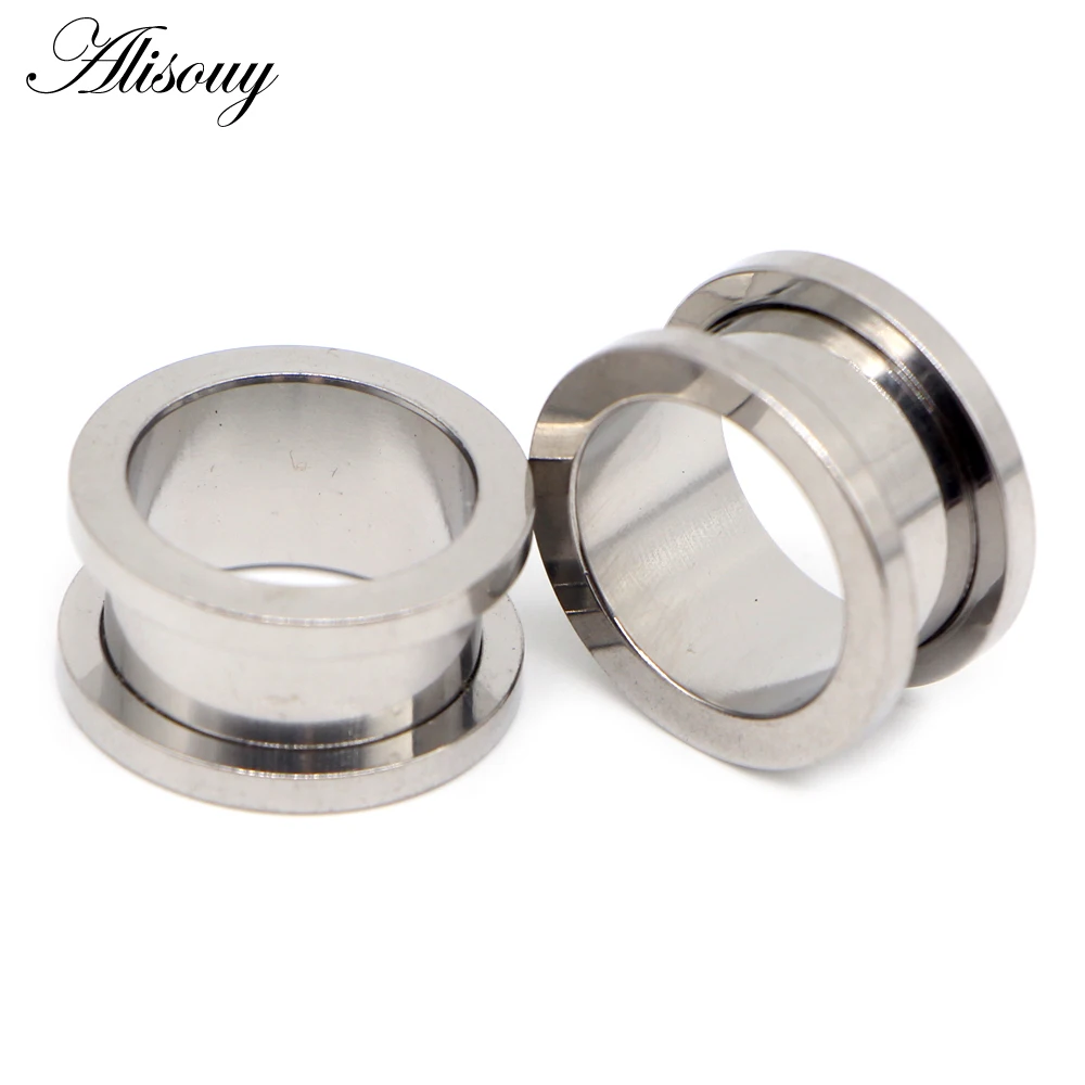 Alisouy 2pcs 1.2-30mm Stainless Steel Ear Tunnels Plugs Black Gold Color Expander Stretcher Ear Gauges Piercing Body Jewelry