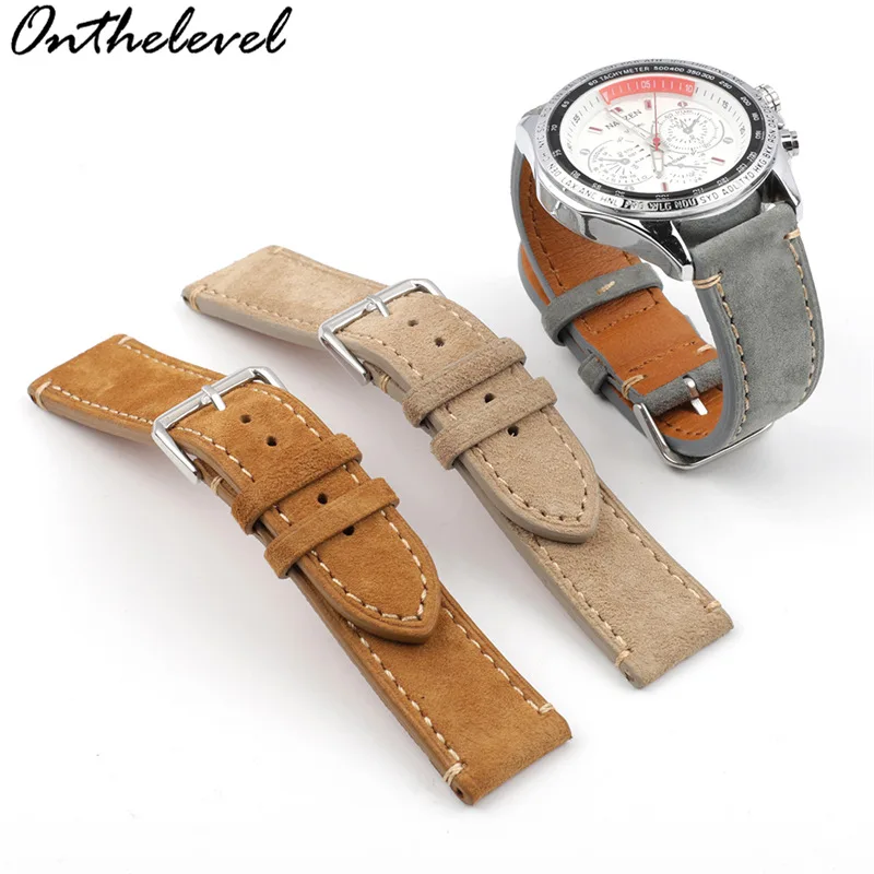 New Arrival Quality Leather Suede Watch Strap Gray Brwon 18mm 20mm 22mm Watch Accessories Handmade Stitching Wristband Belt