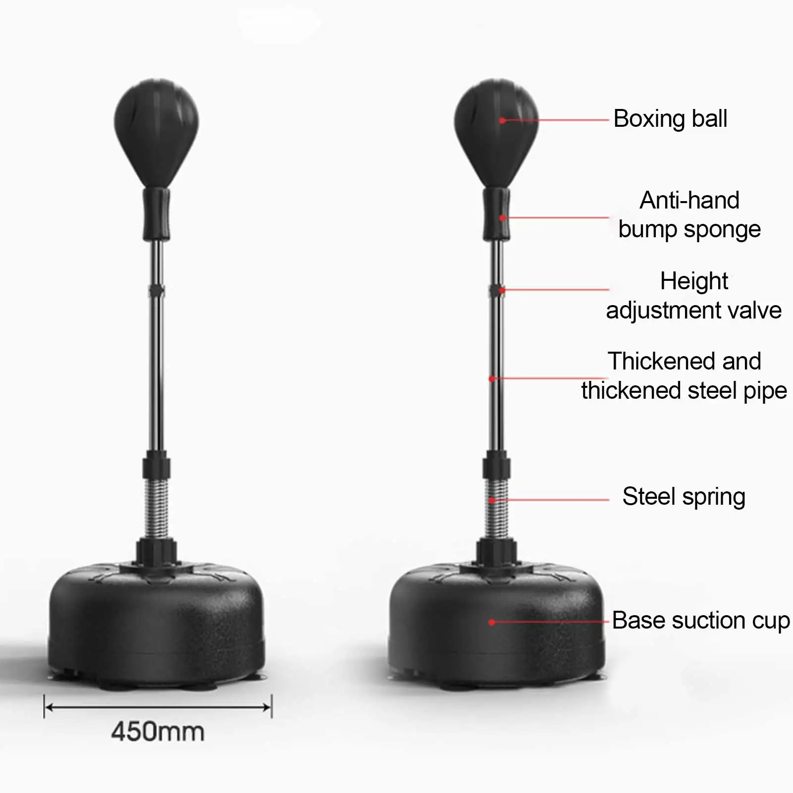 Reflex Bag Adjustable Height Free Standing Speed Punching Bag Release Stress 8 Powerful Suction Cups Boxing Speed Ball