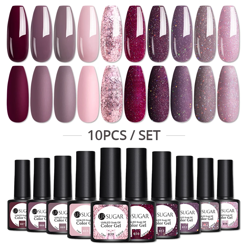 UR SUGAR Gel Nail Polish Set 8/10Pcs Soak Off UV Gel Varnishes All For Manicures Need Cured Base Top Coat Acrylic UV Nail Kit