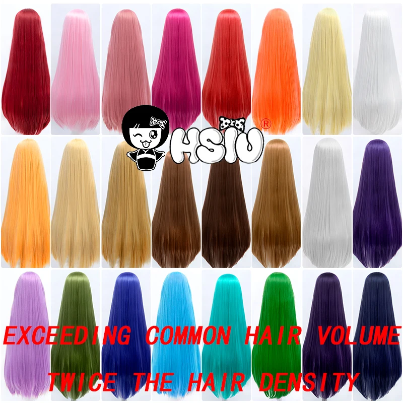 「HSIU Brand」800g Cosplay Wig Super thick Wig amount Party wigs 100cm 27 color girl Long Wig Fiber synthetic wig+Free wig cap