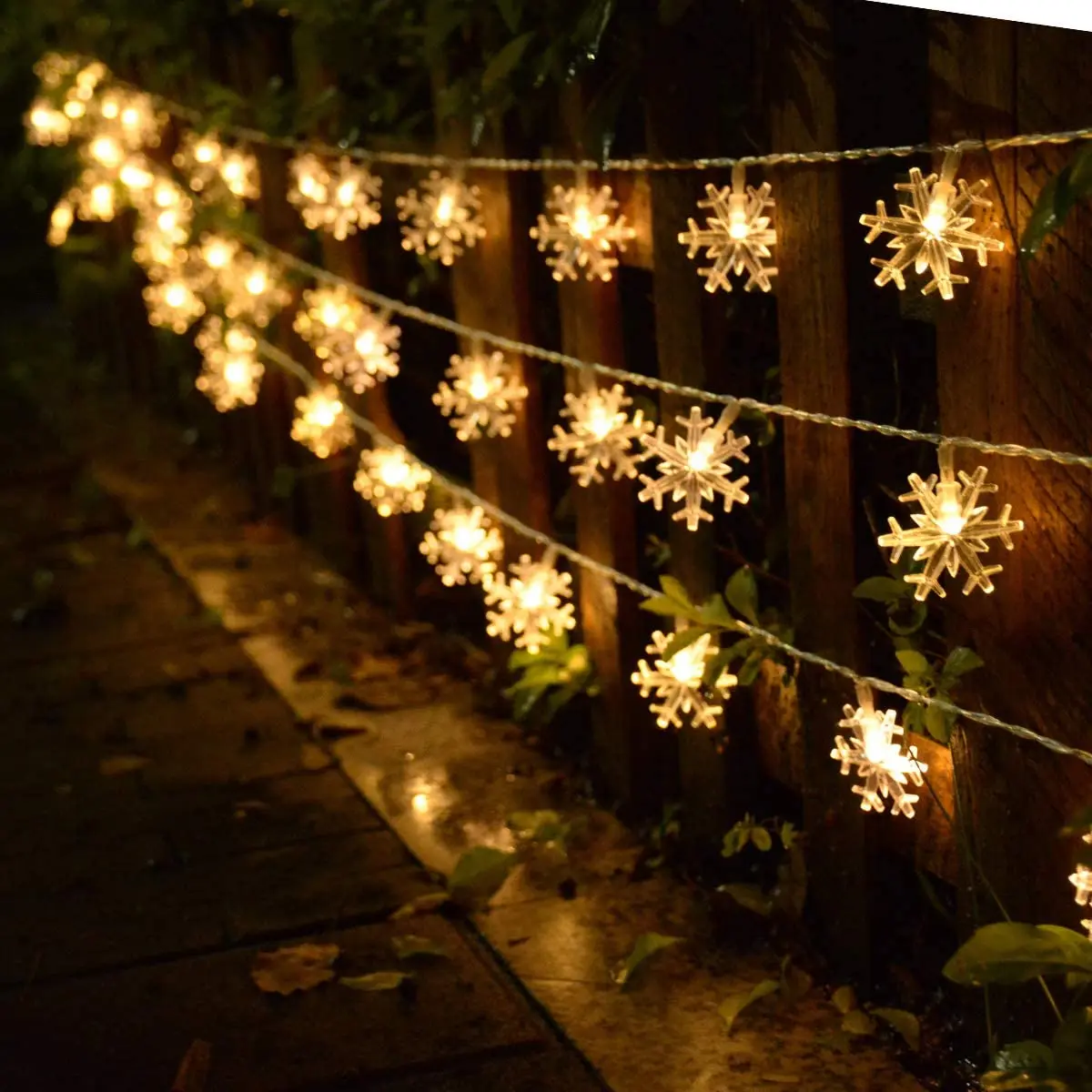 Cadena de luces con forma de copo de nieve, adornos navideños, decoración de Nochevieja 2024, 10/20M, FUNCIONA CON ENCHUFE, Día de San Valentín/boda, 2025