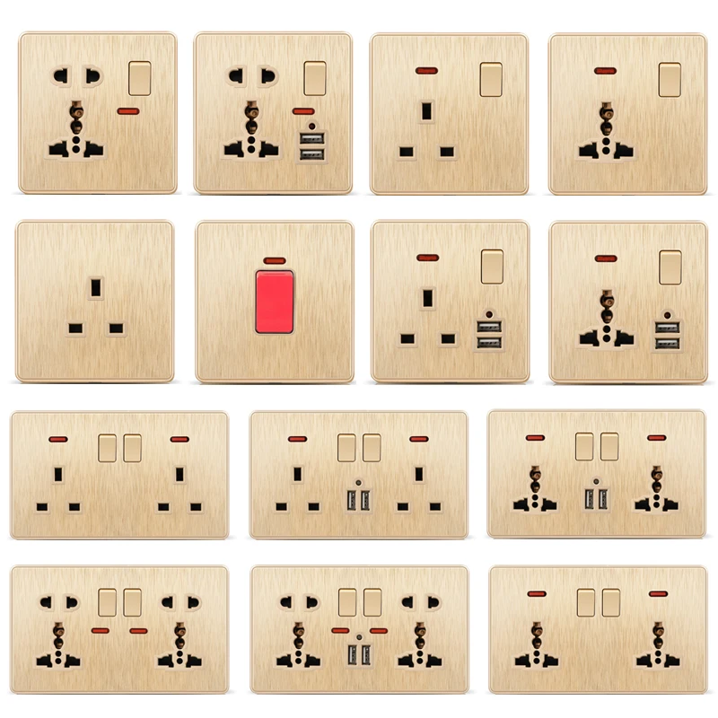 Avoir UK Standard Steckdose Haushalts Wand Steckdose Schalter Control Buchse 13A Outlet Aluminium Legierung Panel 86mm * 86mm