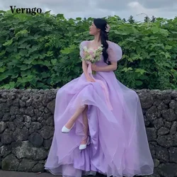 Verngo Lavender A Line Organza Long Prom Dresses Puff Sleeves Floor Length Evening Gown Garden Bride Formal Party Dress