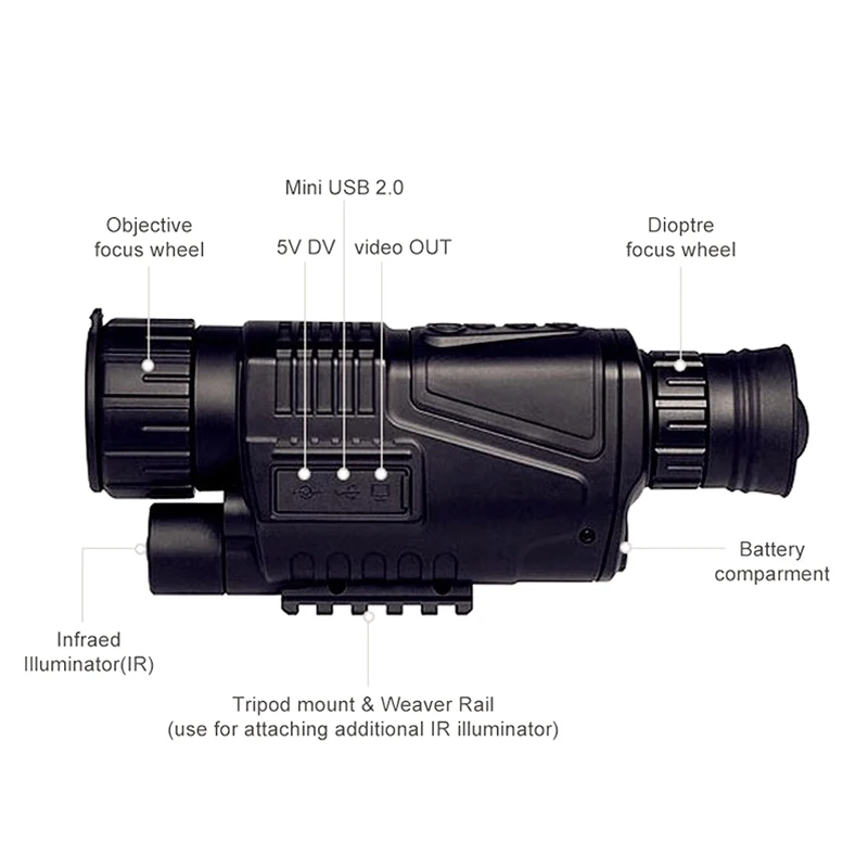 Hunting Camera Night-Vision 5X40 Monocular Professional Infrared Hunting Telescope Digital telescope with 8GB memory card