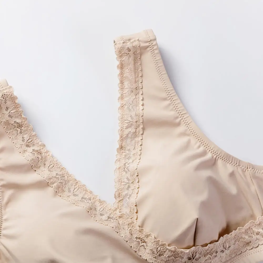 Sujetador de encaje para dormir cómodo sin aros de copa suave de talla grande para mujer, Bralette de cobertura completa