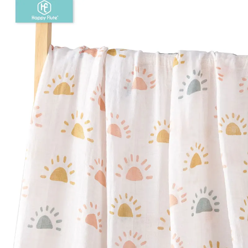 Feliz flauta bebê musselina swaddle 100% algodão macio cobertor do bebê para recém-nascido menina e menino envoltório do bebê sleepsack toalha de