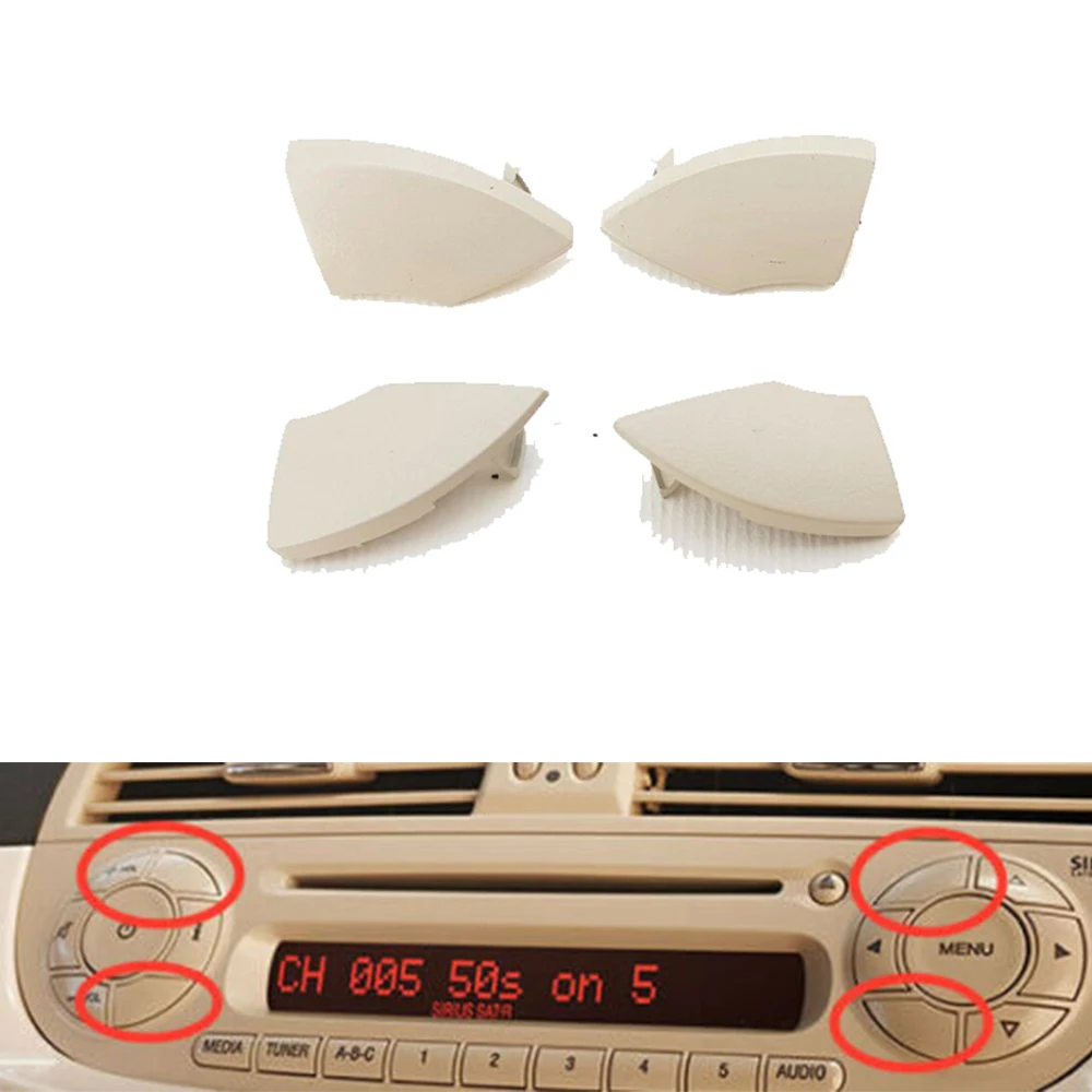 4pcs Car Accessories  For-Fiat 500 radio cd button buttons ivory white cream trim mould cover removal 2008+