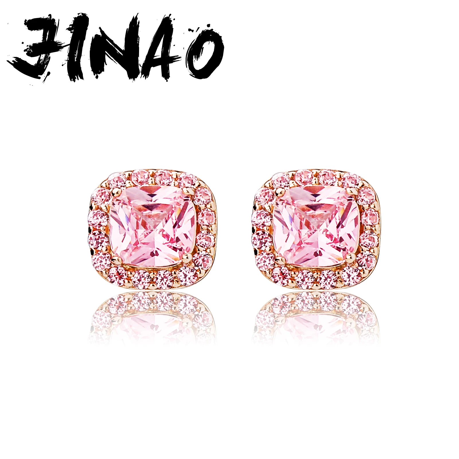 JINAO 2021 New Fashion 925  Sterling Silver Three Color Square  Earring  High Quality Personality Iced Out Gift For Women