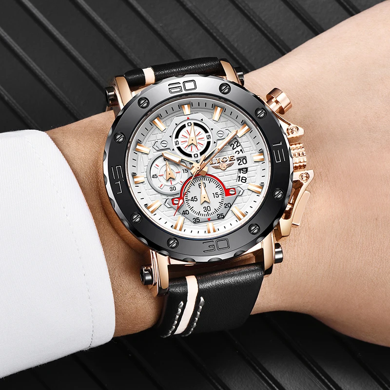 LIGE Top Brand Luxury Quartz Man Watch Fashion Sport Leather Watches for Men Date Waterproof Clock Chronograph Relogio Masculino