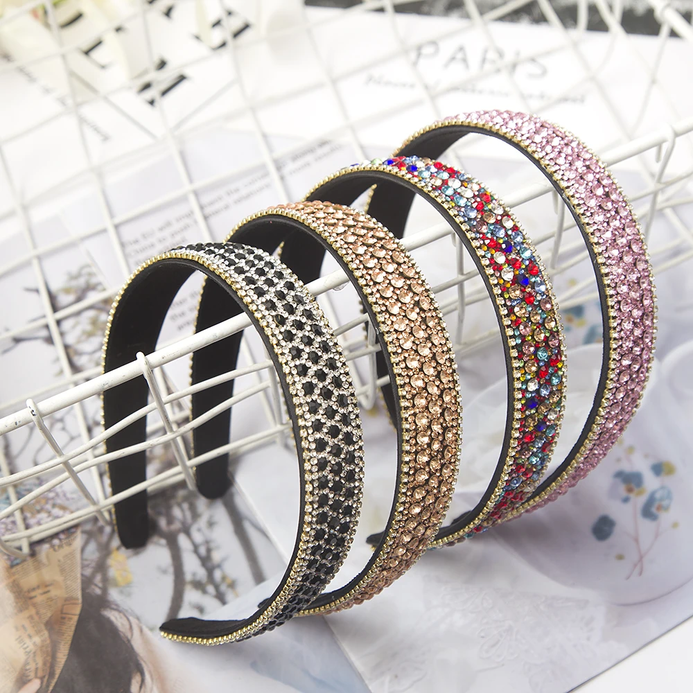 Baroque Crystal Headbands Fashion Hair Hoop Bands Bezel Luxurious Rhinestones Sponge Hairbands Women Hair Accessories Headdress