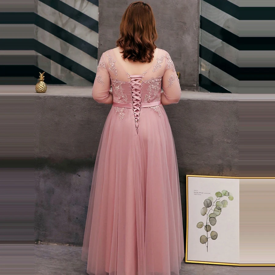 Evening Dresses Bean paste O-neck Floor Length Robe De Soiree Short Sleeve Women Party Dresses 2019 Plus Size Formal Gowns T086