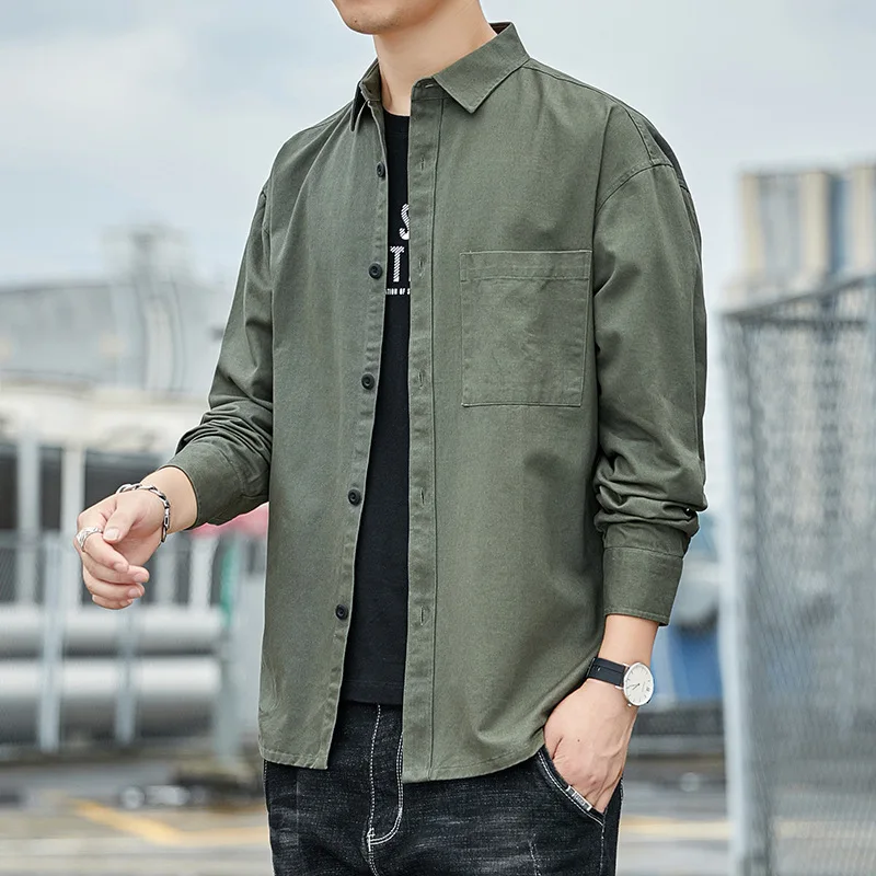 Spring Autumn Men Solid Color Shirts Korean Style Simple Classic All-Match Streetwear Harajuku Handsome Boyfriend Thin Jackets