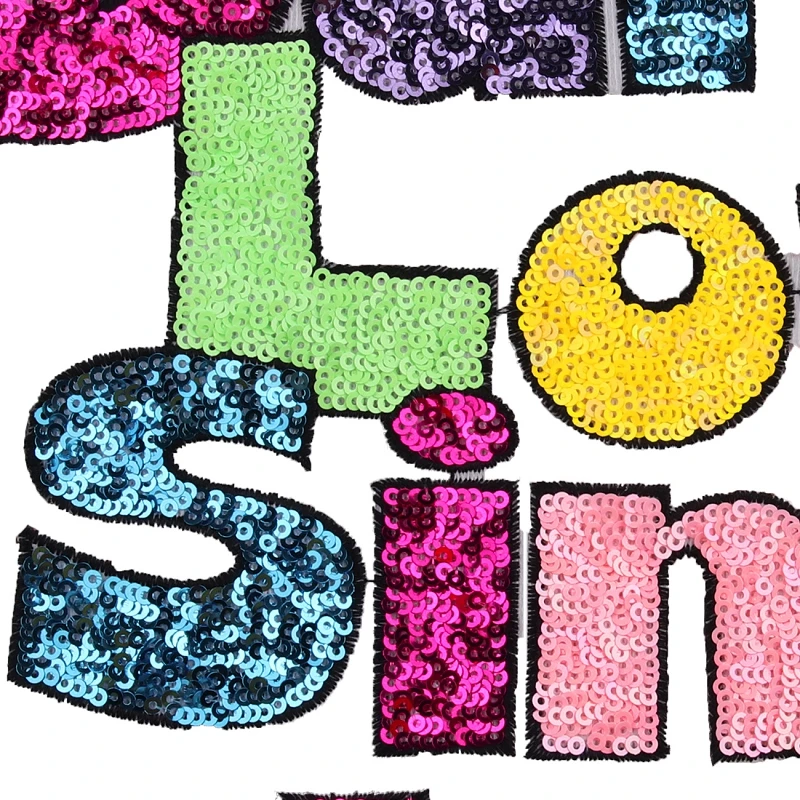 10Pieces Letters Dance Love Sing Live Sequins Patch Iron On Applique Sewing Supplies Embroidery Stickers For DIY Apparel Decor