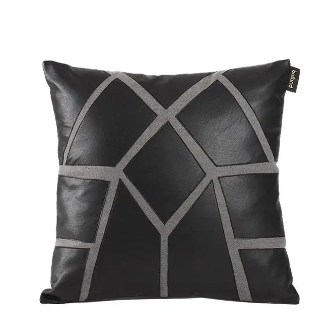 

High-end Black White PU Leather Cushion Cover Geometric Waterproof Pillowcase Lumbar Pillow Cover Indoor Case for Waist Pillow